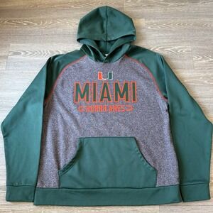 University of‎ Miami Hurricanes Hoodie NCAA Green Gray Pullover Fanatics XL